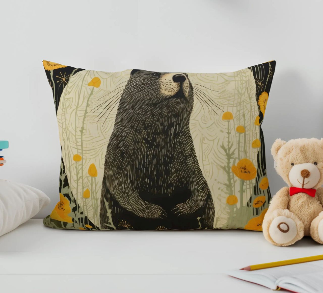 Marmotta verde 3 cuscino da Minimal Animal Art