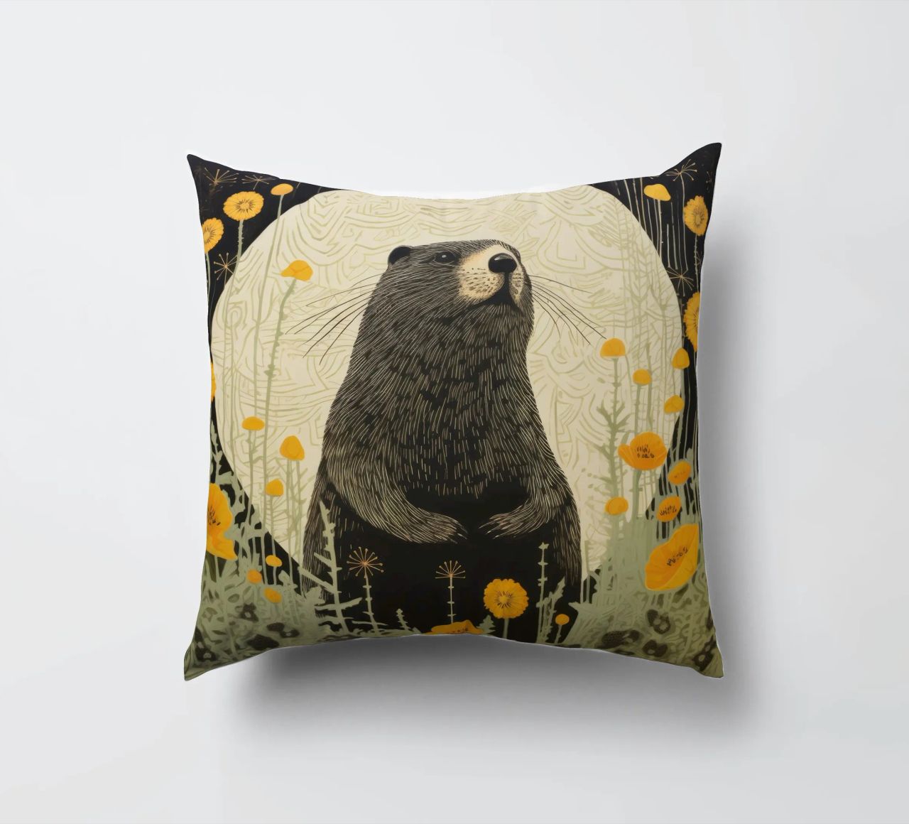 Marmotta verde 3 cuscino da Minimal Animal Art
