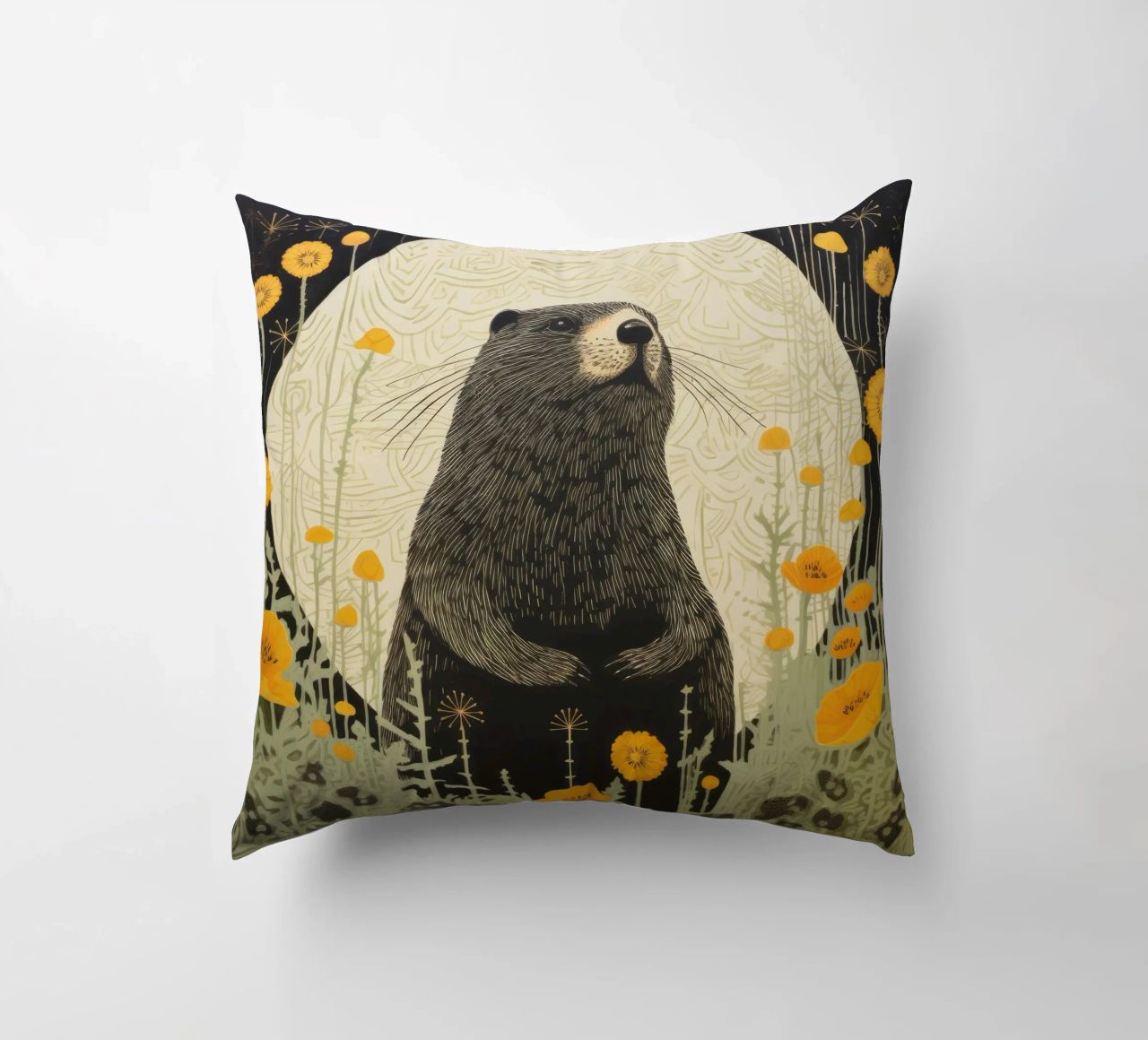 Marmotta verde 3 cuscino da Minimal Animal Art