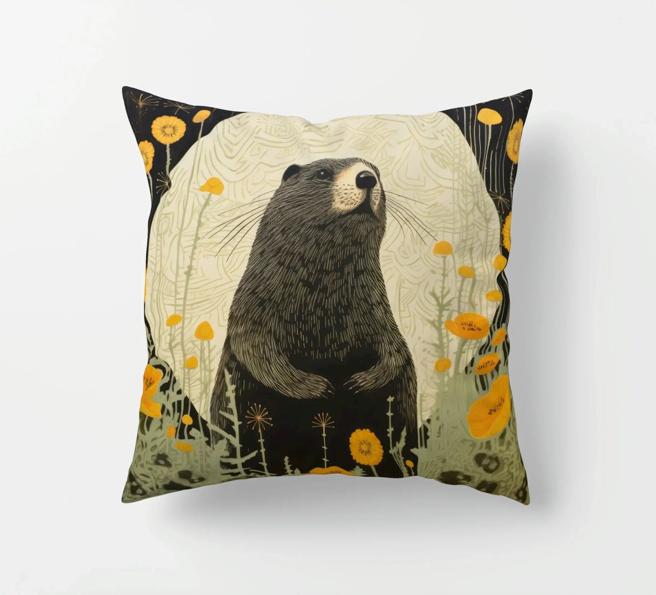 Marmotta verde 3 cuscino da Minimal Animal Art