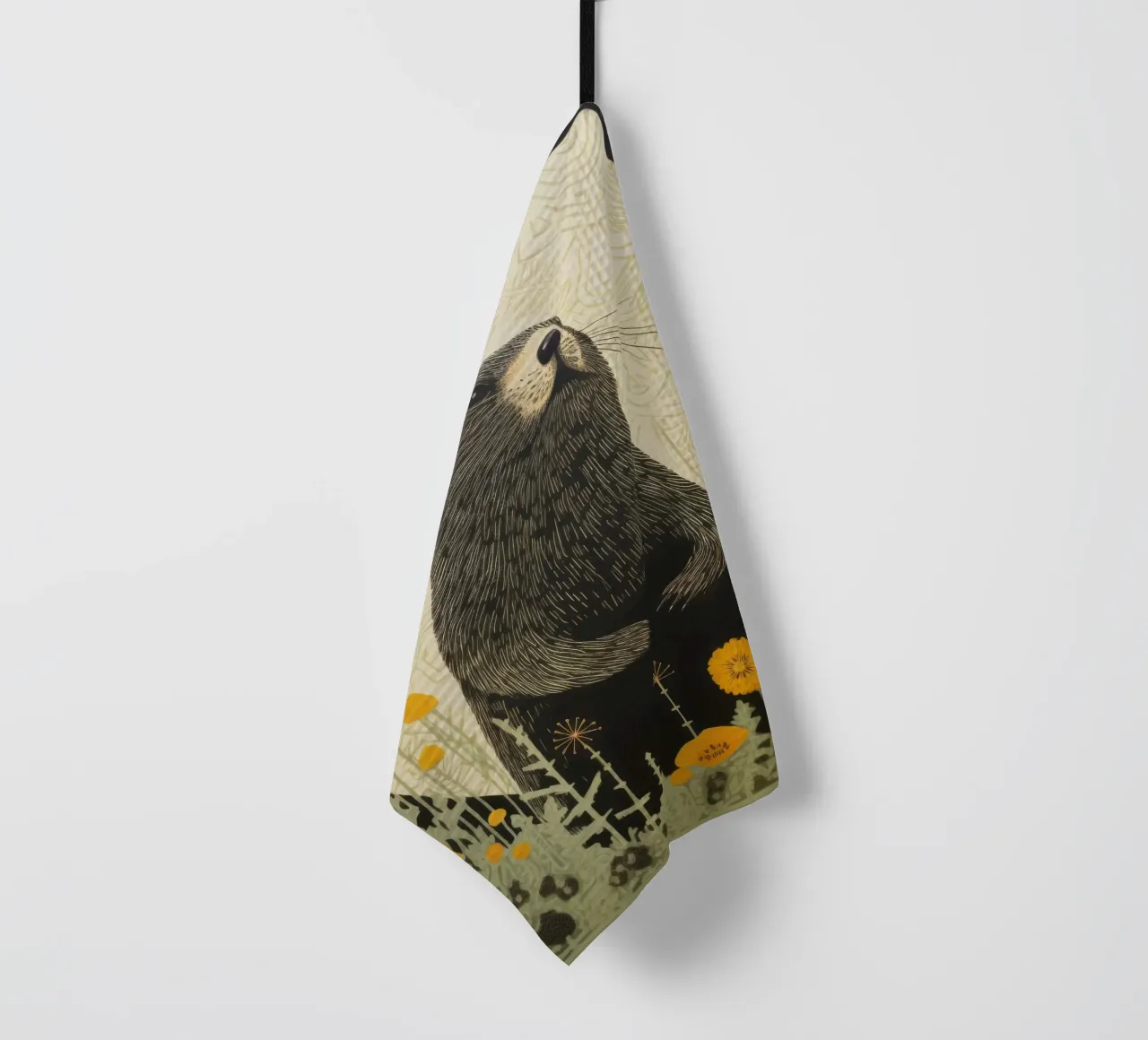 Green Groundhog 3 tea towel by Minimal Animal Art