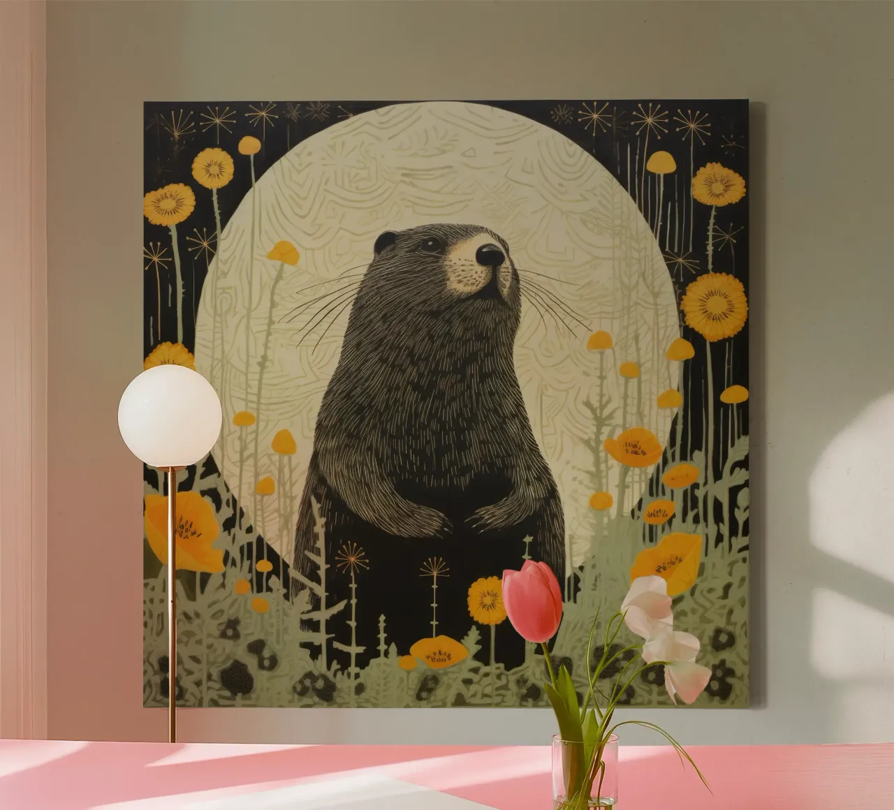 Groene bosmarmot 3 canvas met Baklijst van Minimal Animal Art