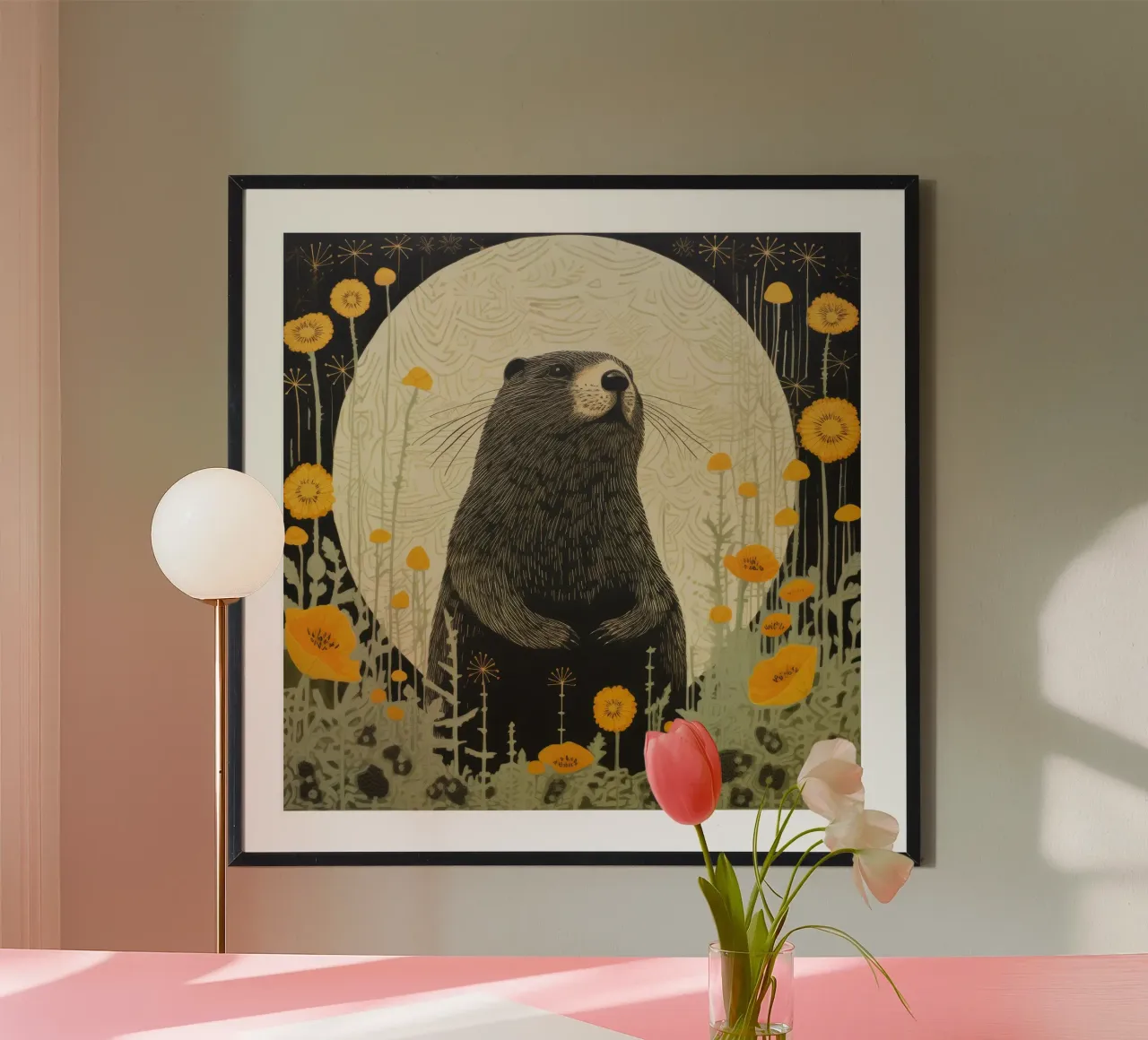 Marmotta verde 3 poster con telaio in alluminio da Minimal Animal Art
