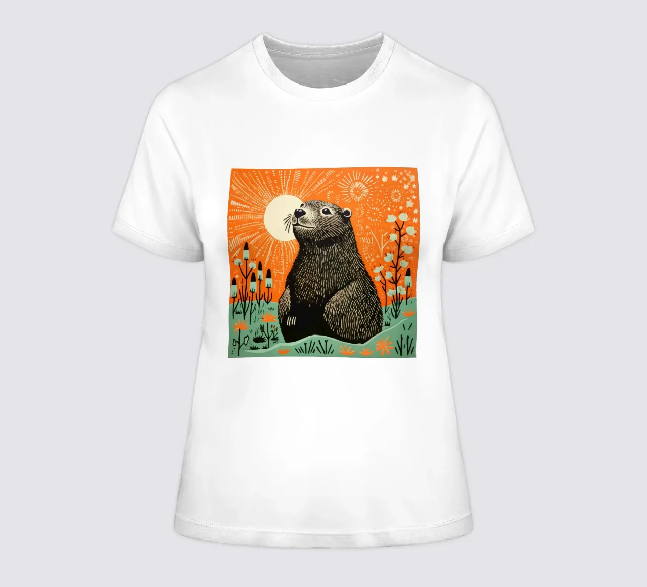 Green Groundhog 4 women's fitted t-shirt by Minimal Animal Art