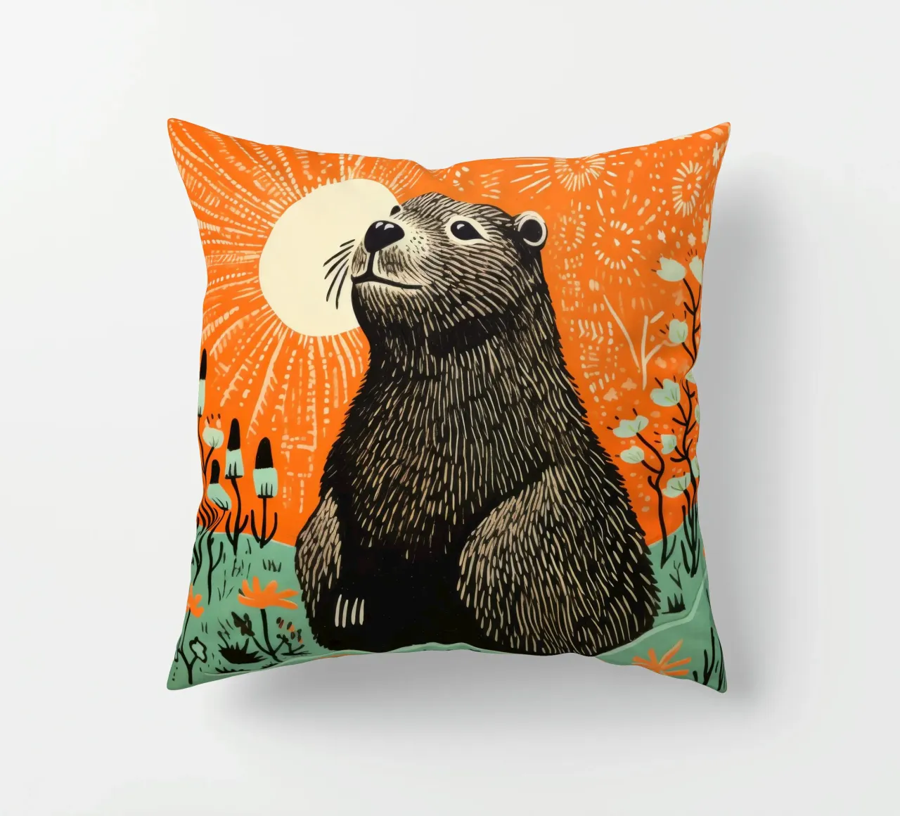 Marmotta verde 4 cuscino da Minimal Animal Art