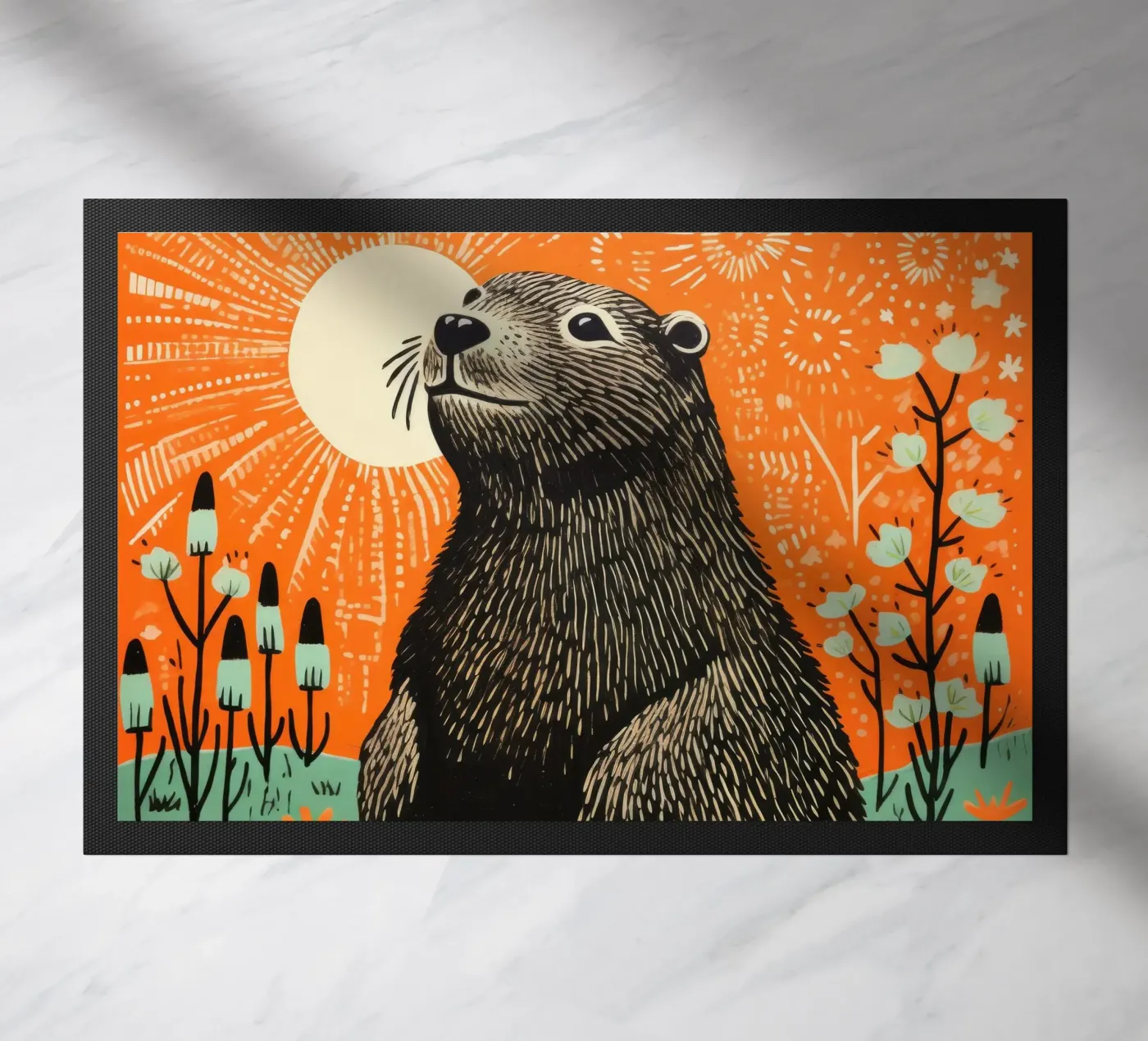 Green Groundhog doormat by Minimal Animal Art