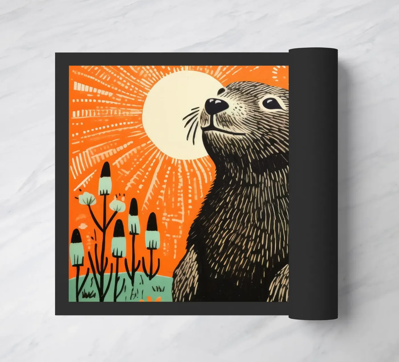 Green Groundhog doormat by Minimal Animal Art