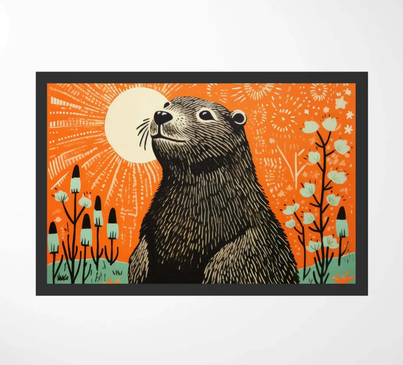 Green Groundhog doormat by Minimal Animal Art