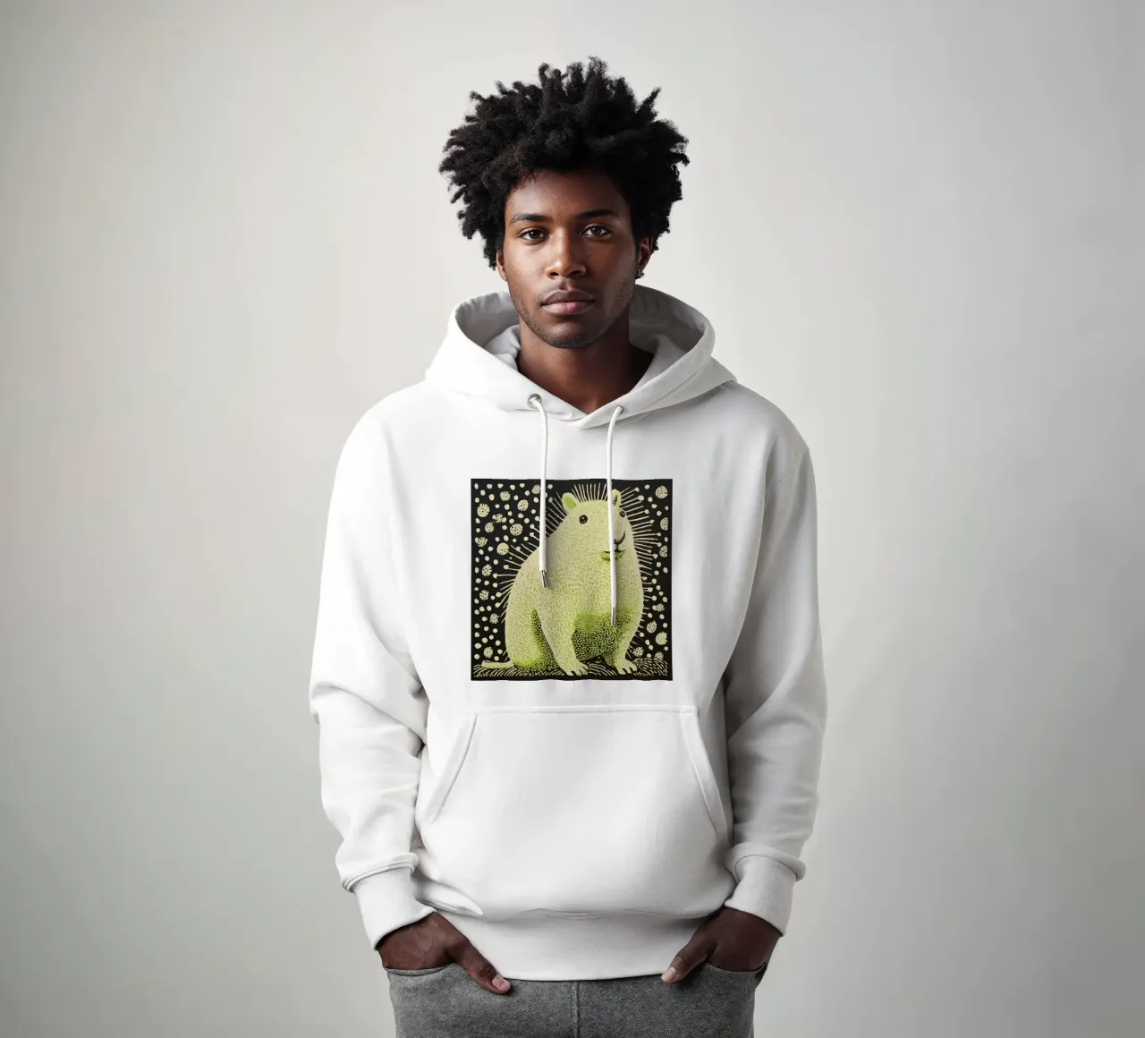 Cavia verde 1 felpa con cappuccio da Minimal Animal Art