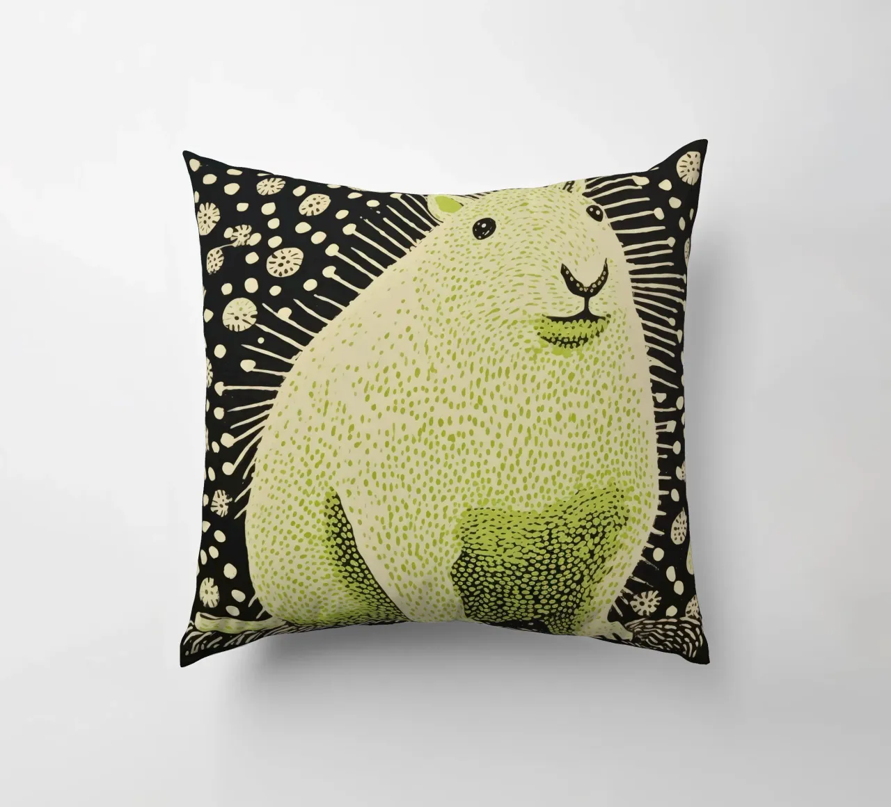 Green Guinea Pig 1 decorative cushion by Minimal Animal Art