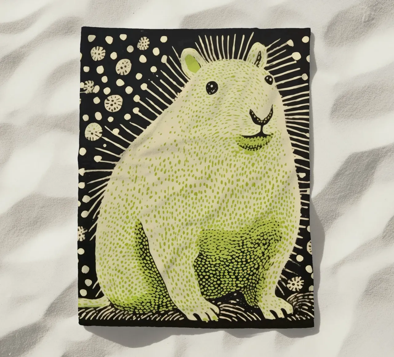 Green Guinea Pig 1 beach towel by Minimal Animal Art