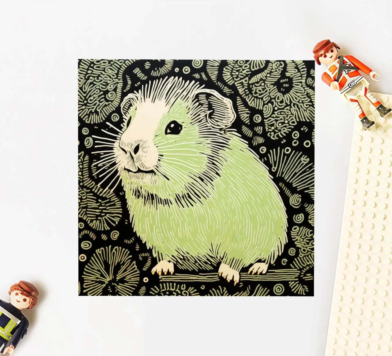Cochon d'Inde vert 2 autocollant de Minimal Animal Art