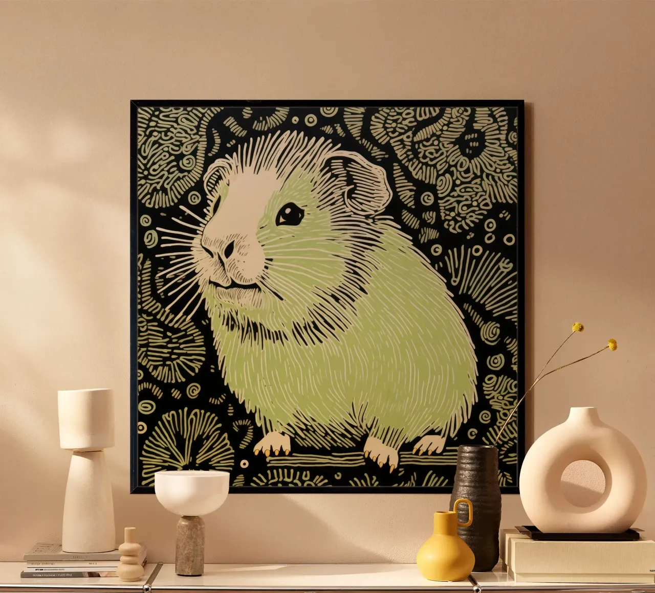 Cochon d'Inde vert 2 hahnemühle de Minimal Animal Art