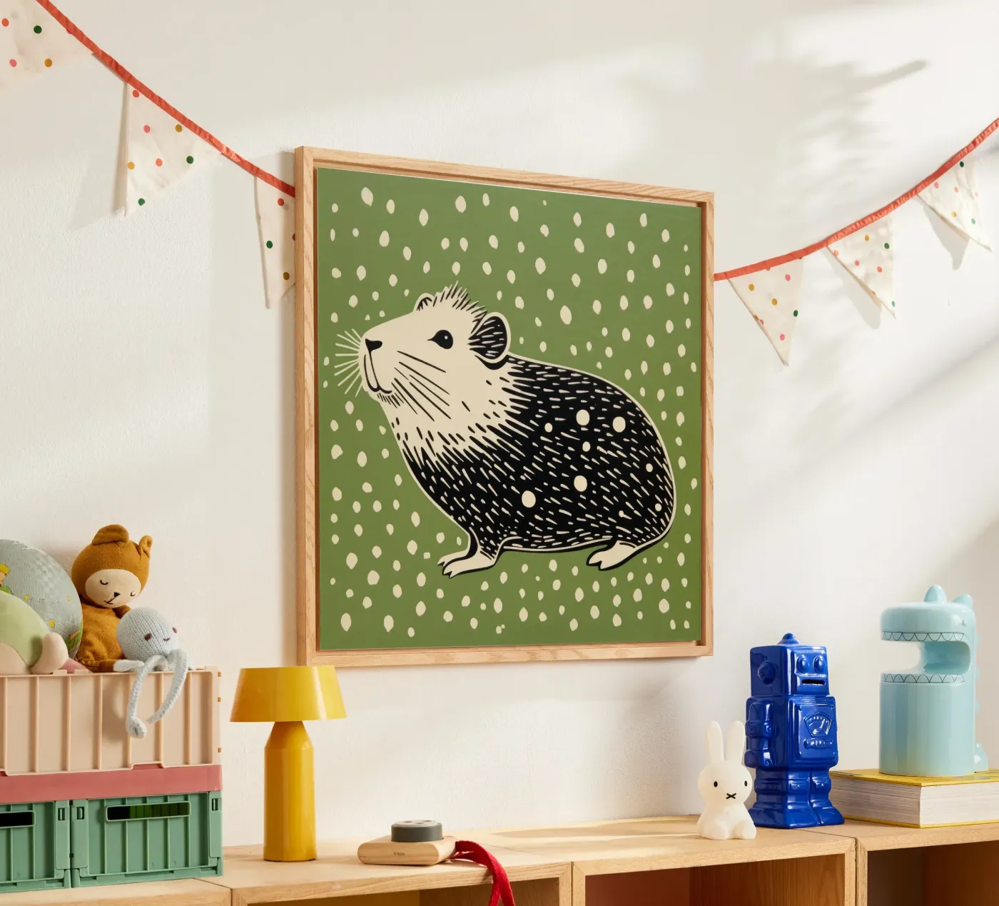 Green Guinea Pig acryl van Minimal Animal Art
