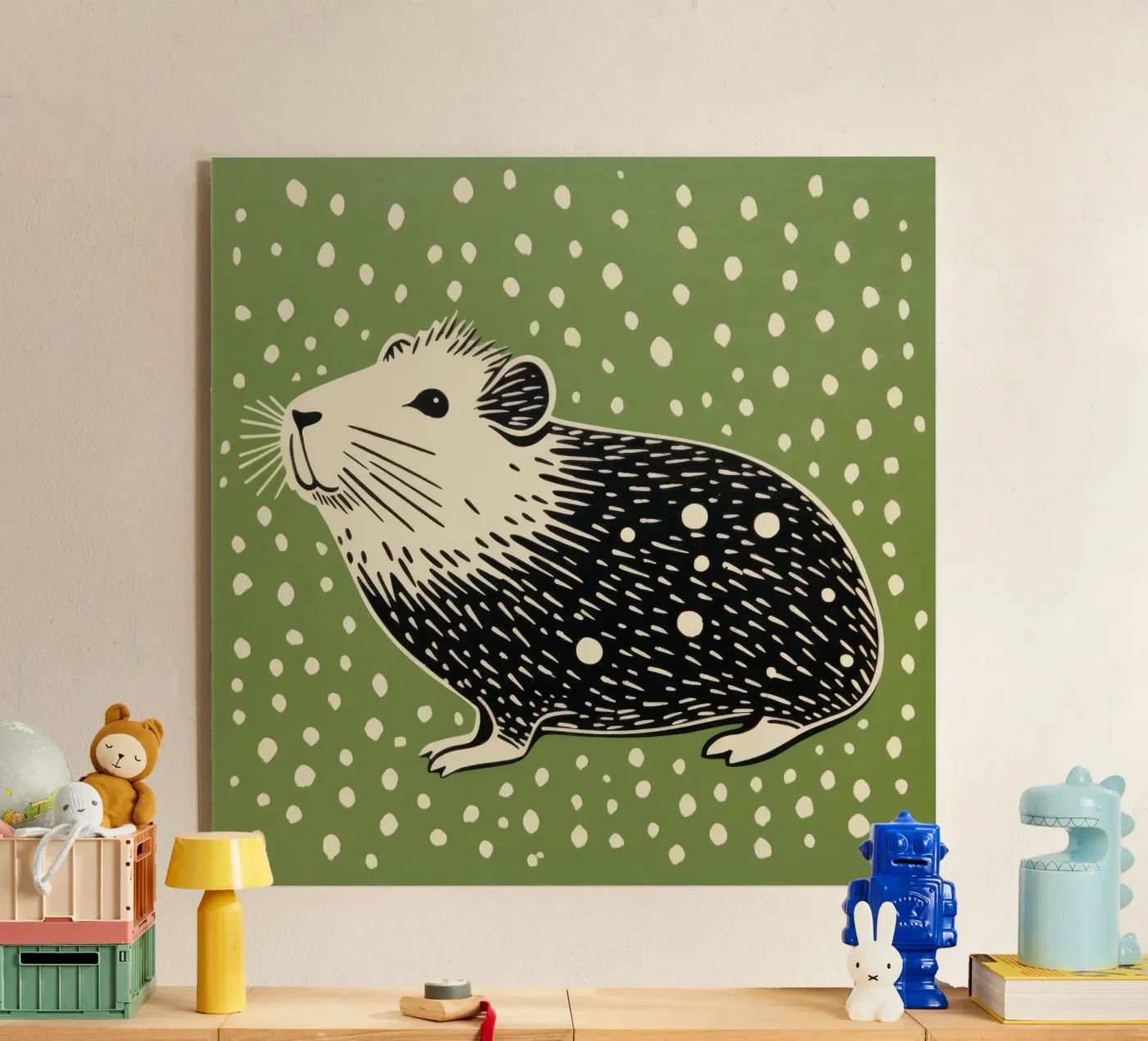 Green Guinea Pig acryl van Minimal Animal Art