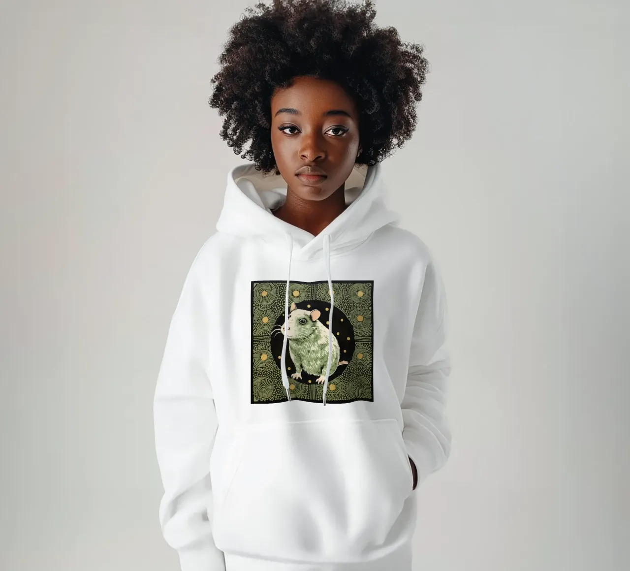 Cavia verde 4 felpa con cappuccio da Minimal Animal Art