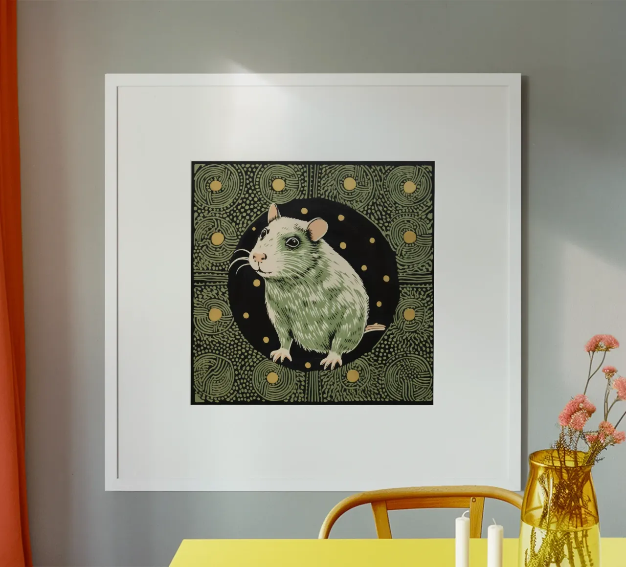 Cochon d'Inde vert 4 poster avec cadre en bois de Minimal Animal Art