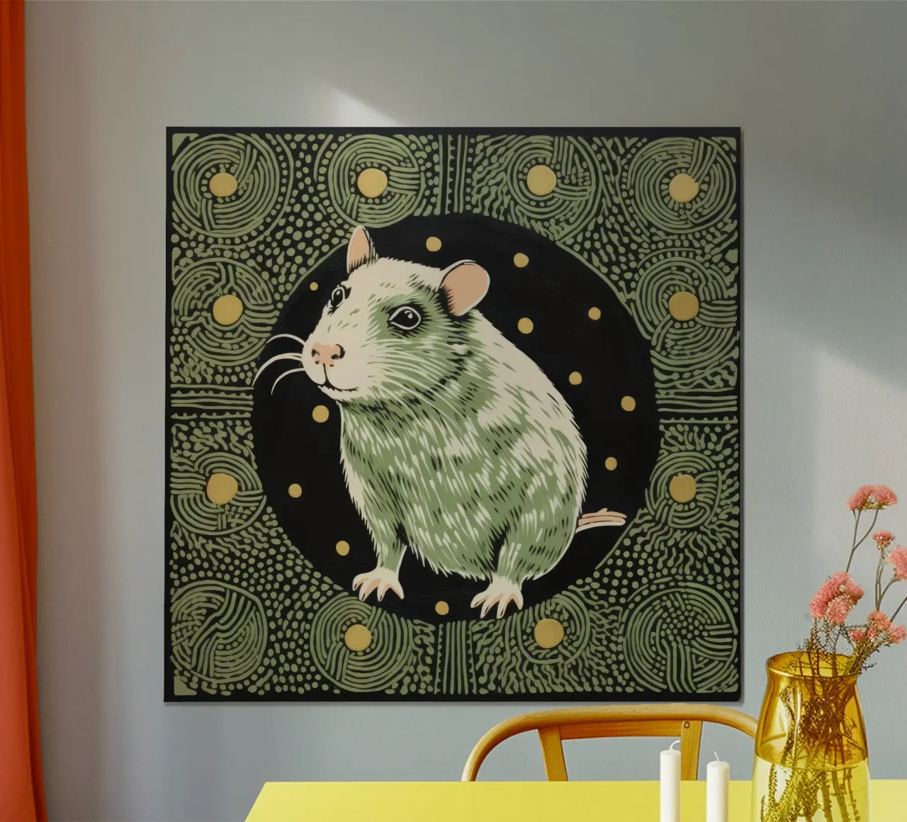 Cochon d'Inde vert 4 poster avec cadre en bois de Minimal Animal Art