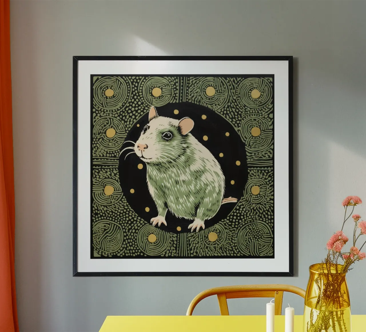 Cochon d'Inde vert 4 poster avec cadre en bois de Minimal Animal Art