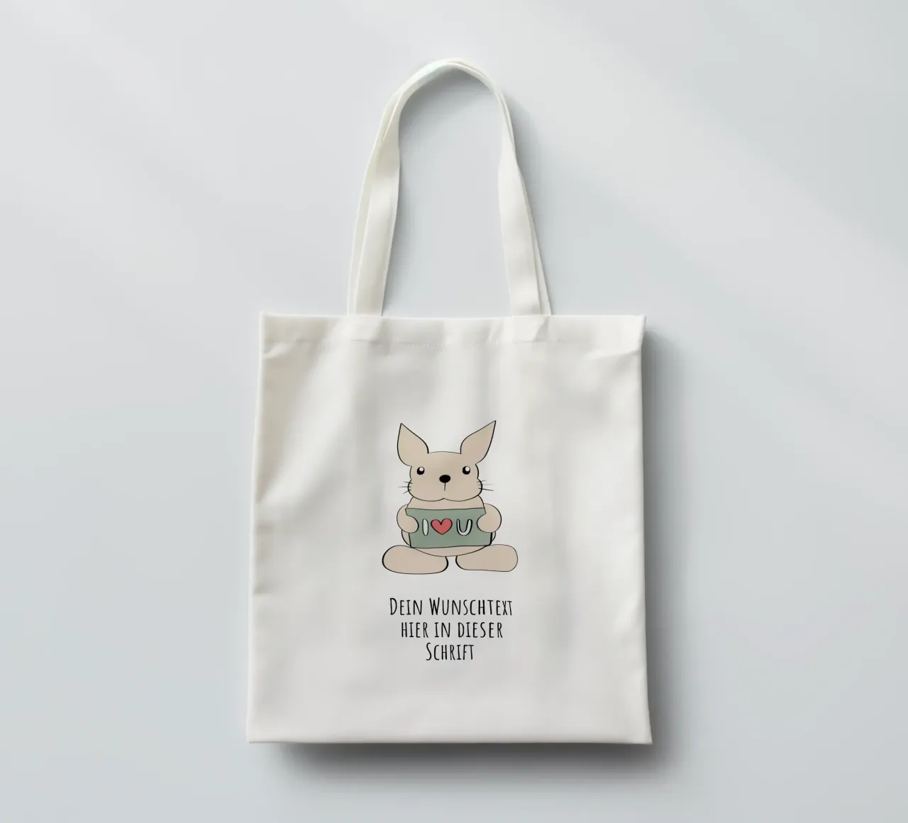 Wunschtext - Hase liebt dich borsa in juta da BAINAI