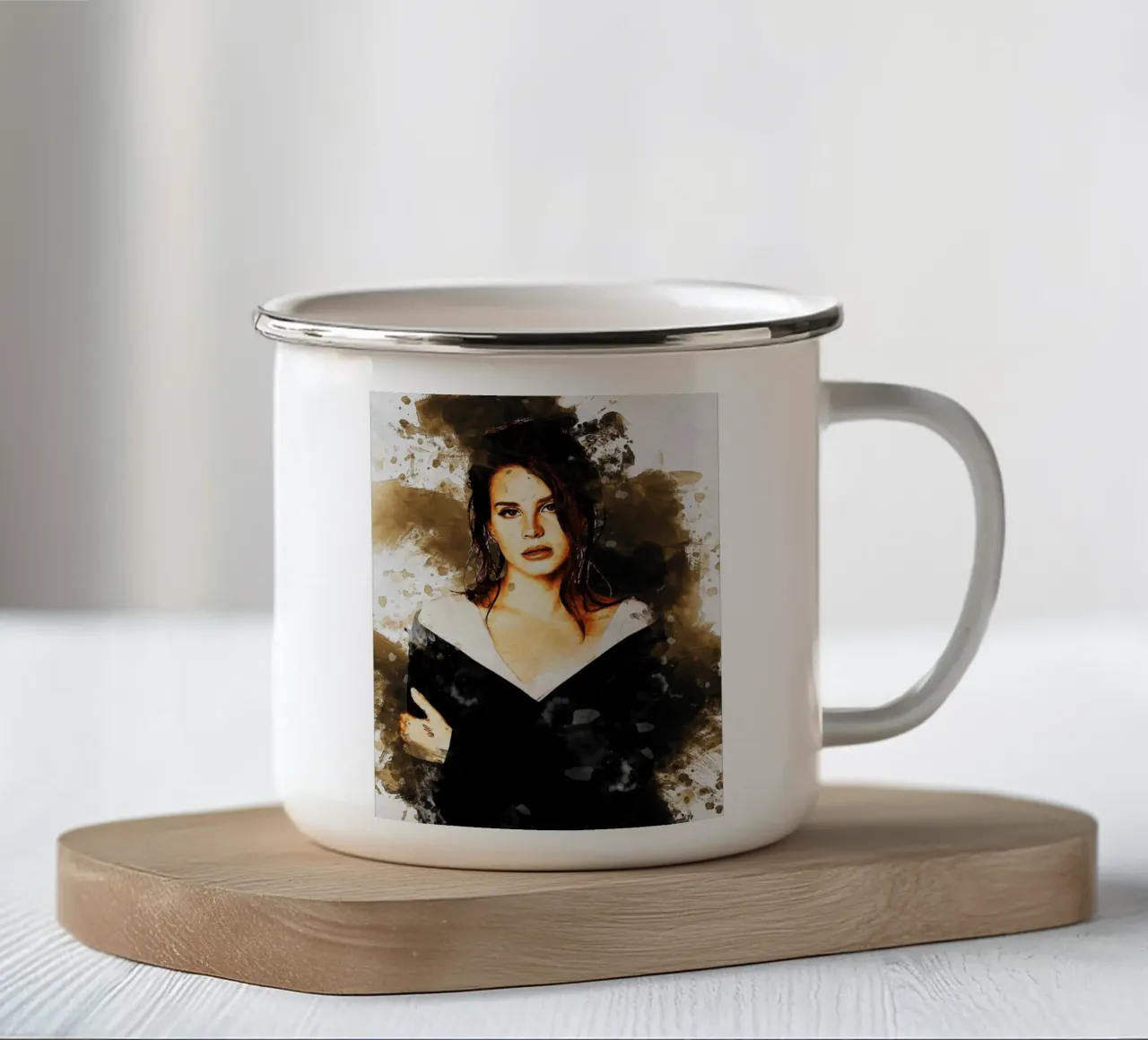 Smudge of Portrait Lana Del Rey enamel mug by Gunawan Rb