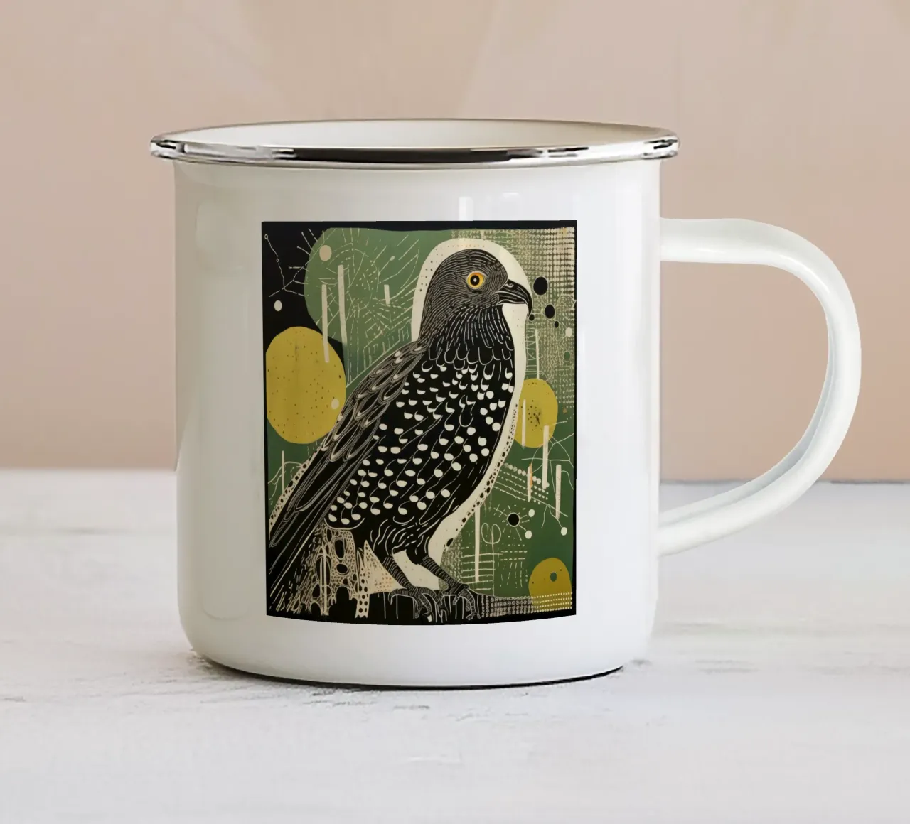 Falco Verde 2 tazza in smalto da Minimal Animal Art