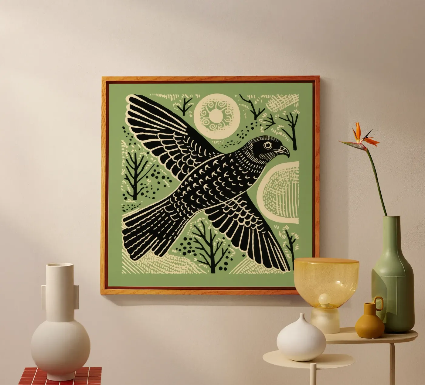 Grüner Falke Acryl-Glas von Minimal Animal Art