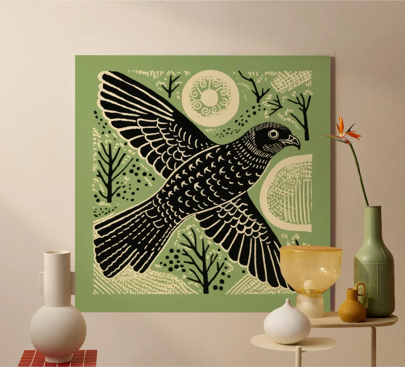 Grüner Falke Acryl-Glas von Minimal Animal Art