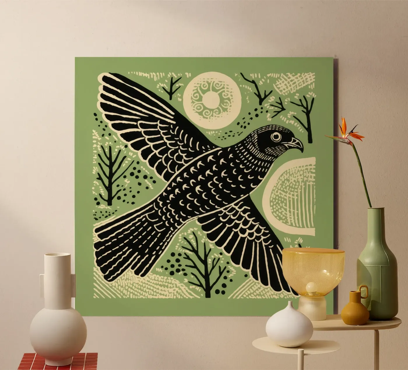 Falco verde pannello forex da Minimal Animal Art