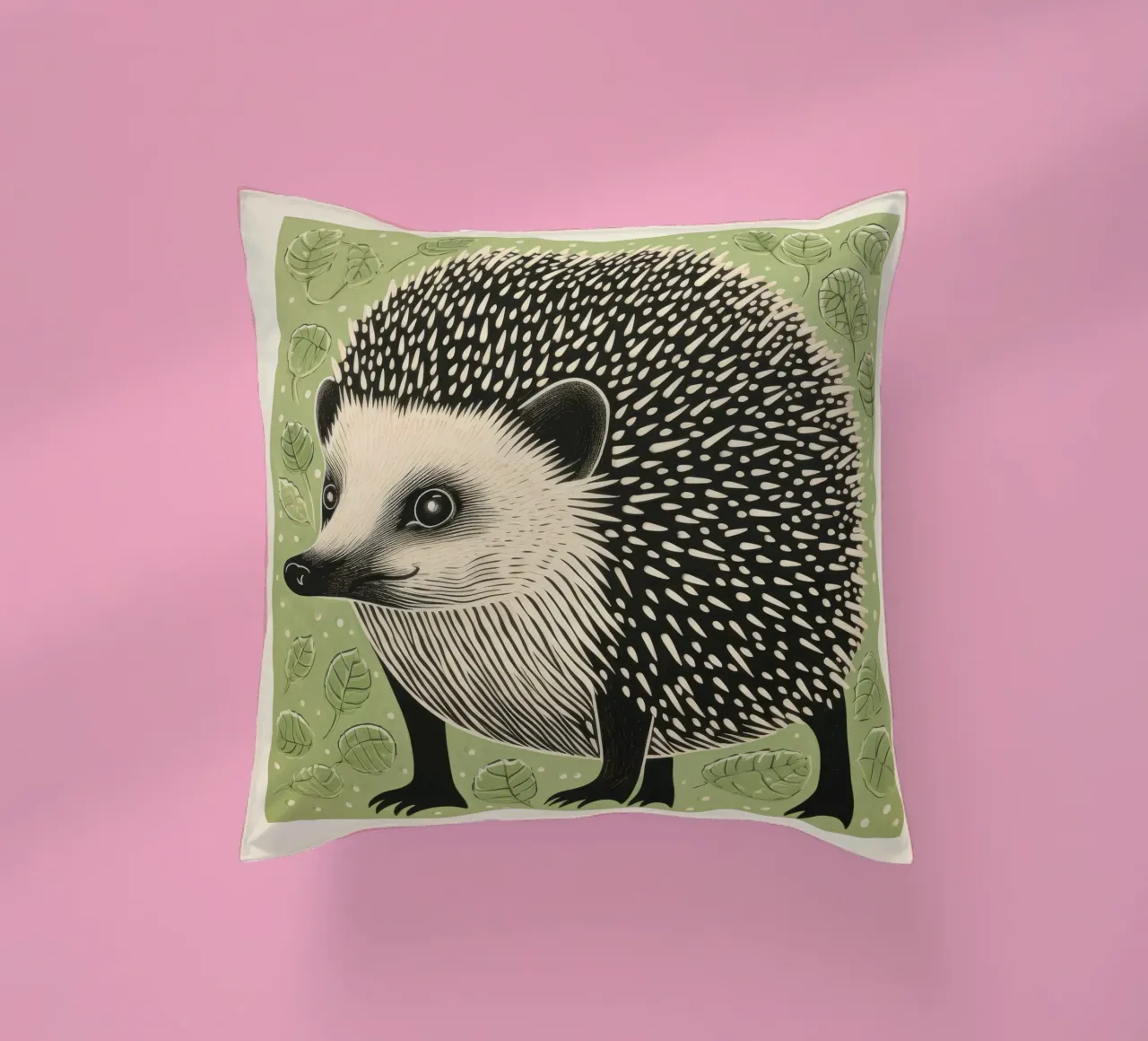 Green Hedgehog 2 decorative cushion by Minimal Animal Art