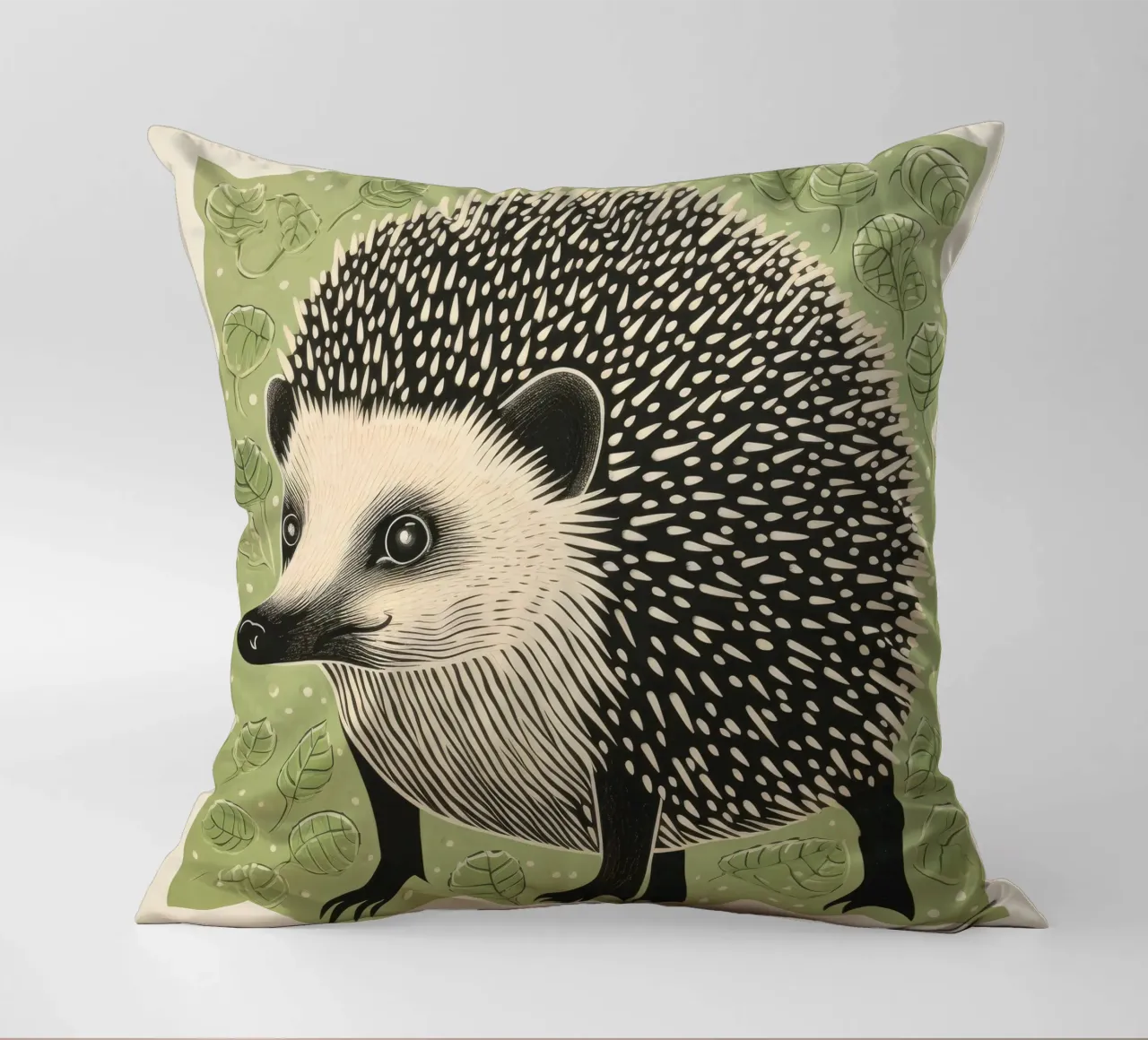 Green Hedgehog 2 decorative cushion by Minimal Animal Art