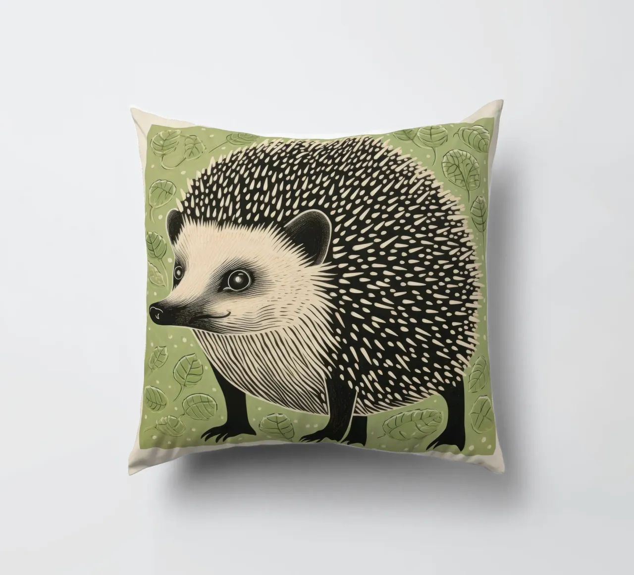 Green Hedgehog 2 decorative cushion by Minimal Animal Art