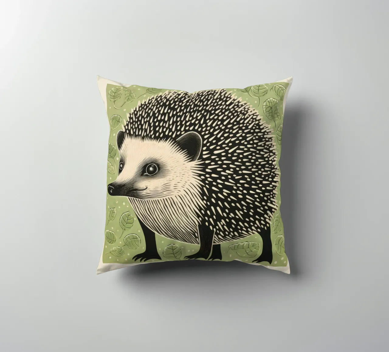 Green Hedgehog 2 decorative cushion by Minimal Animal Art