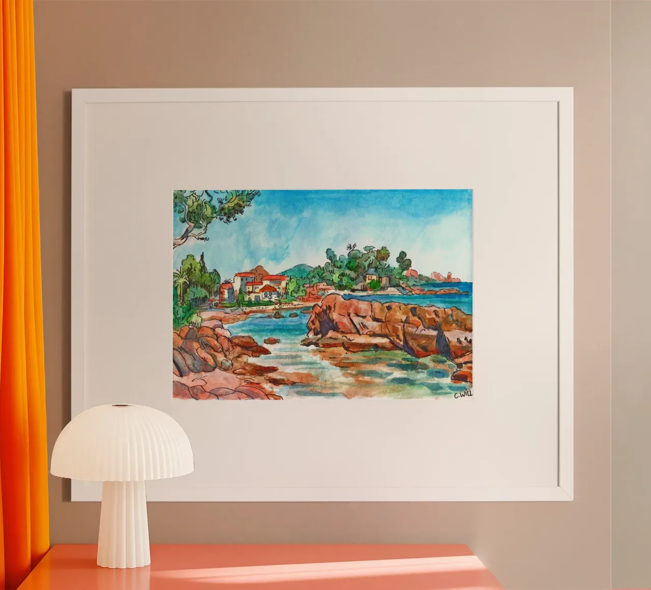 Spiaggia Péguière a Saint-Raphael poster con telaio in plastica da C.WILL
