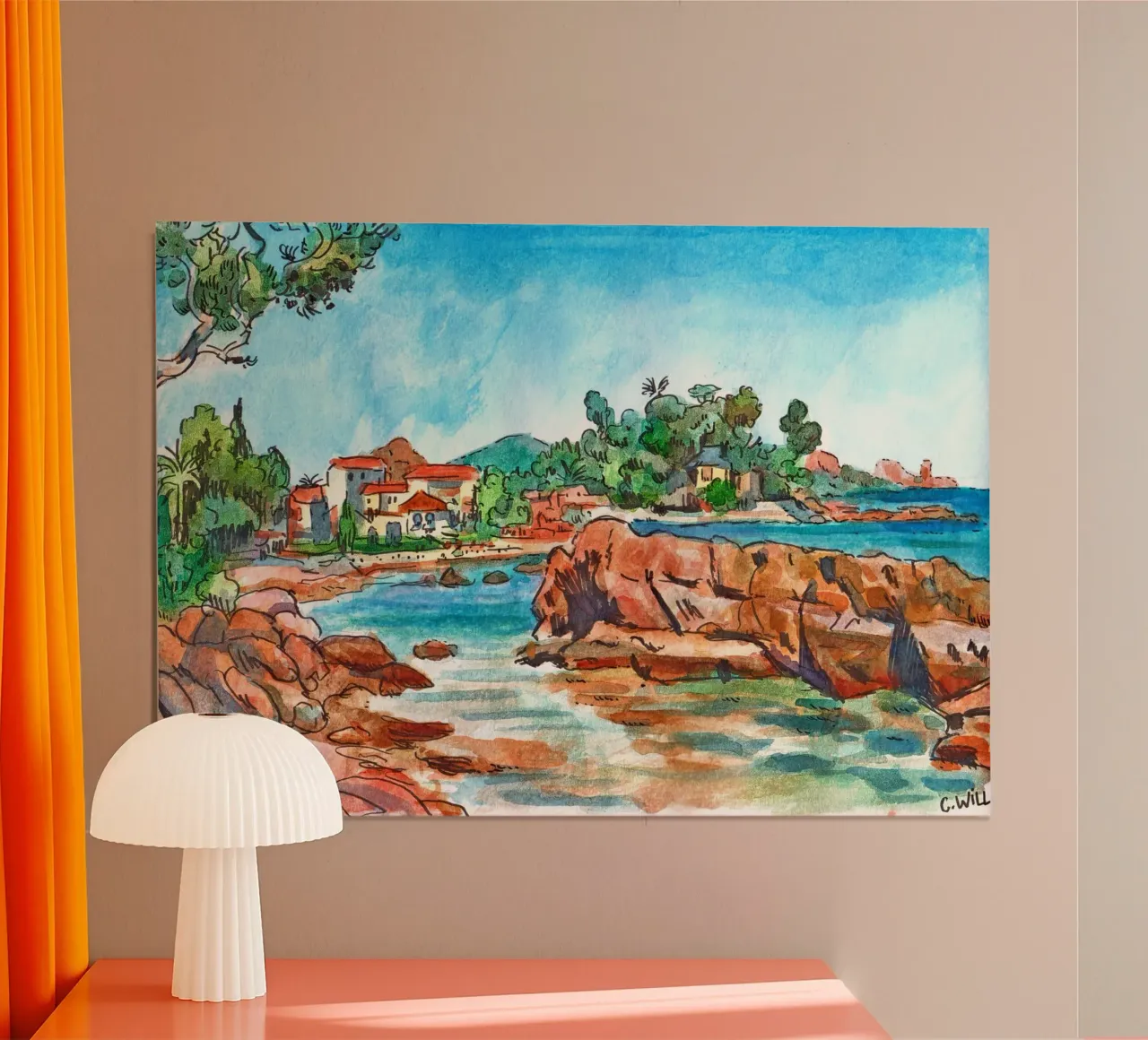 Spiaggia Péguière a Saint-Raphael poster con telaio in plastica da C.WILL