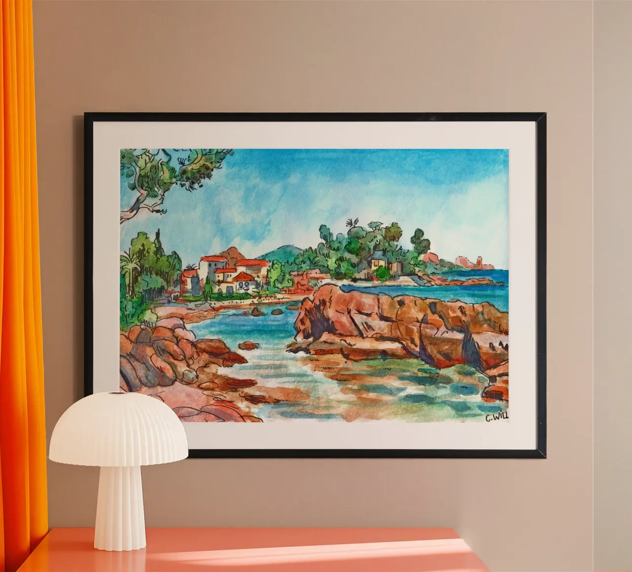 Spiaggia Péguière a Saint-Raphael poster con telaio in plastica da C.WILL