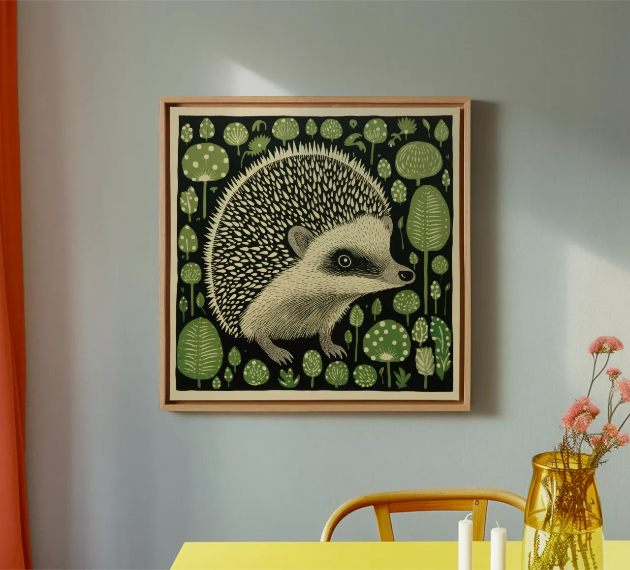 Hérisson vert 1 toile avec Caisse américaine de Minimal Animal Art