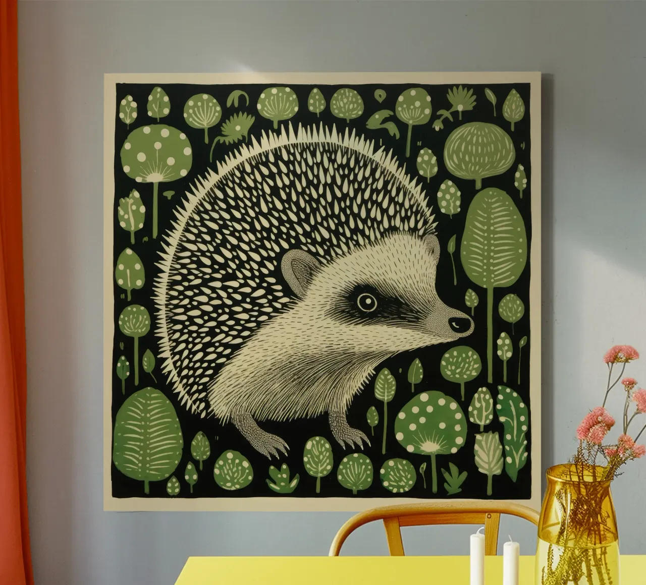 Hérisson vert 1 toile avec Caisse américaine de Minimal Animal Art