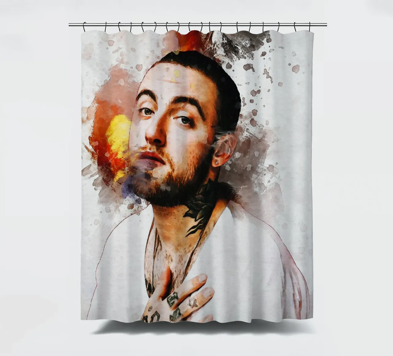 Smudge-portret van Mac Miller douchegordijn van Gunawan Rb