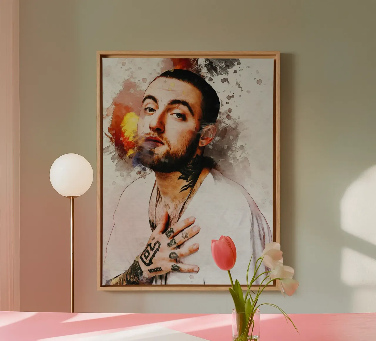 Smudge Portrait of Mac Miller canvas with Floater frame by Gunawan Rb