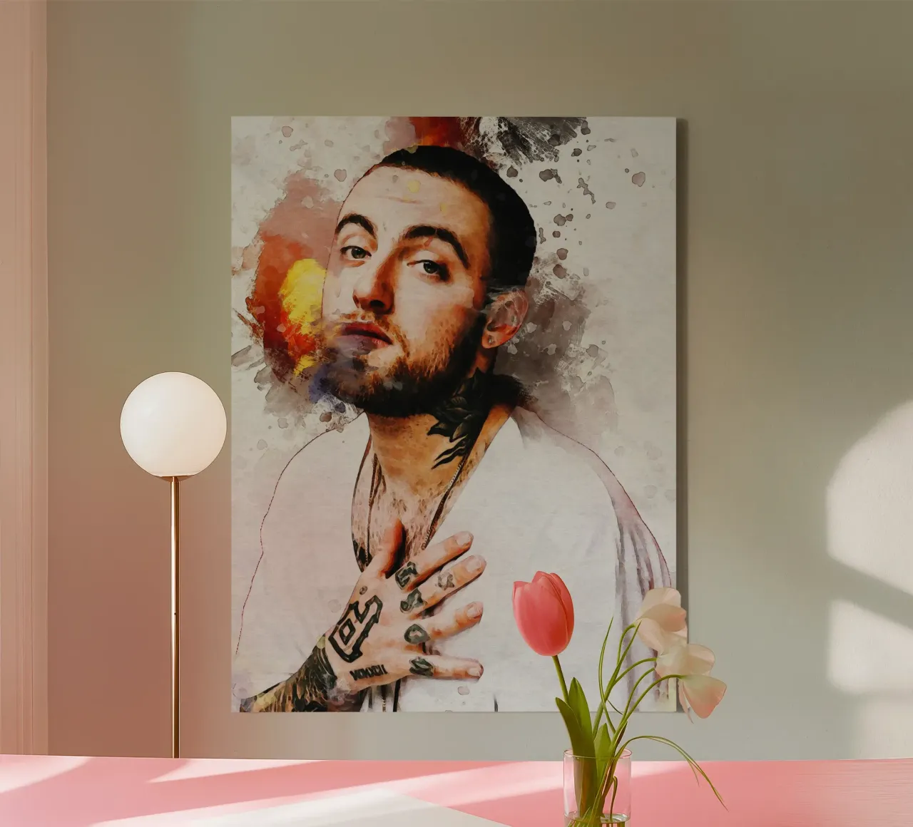 Smudge Portrait of Mac Miller canvas with Floater frame by Gunawan Rb