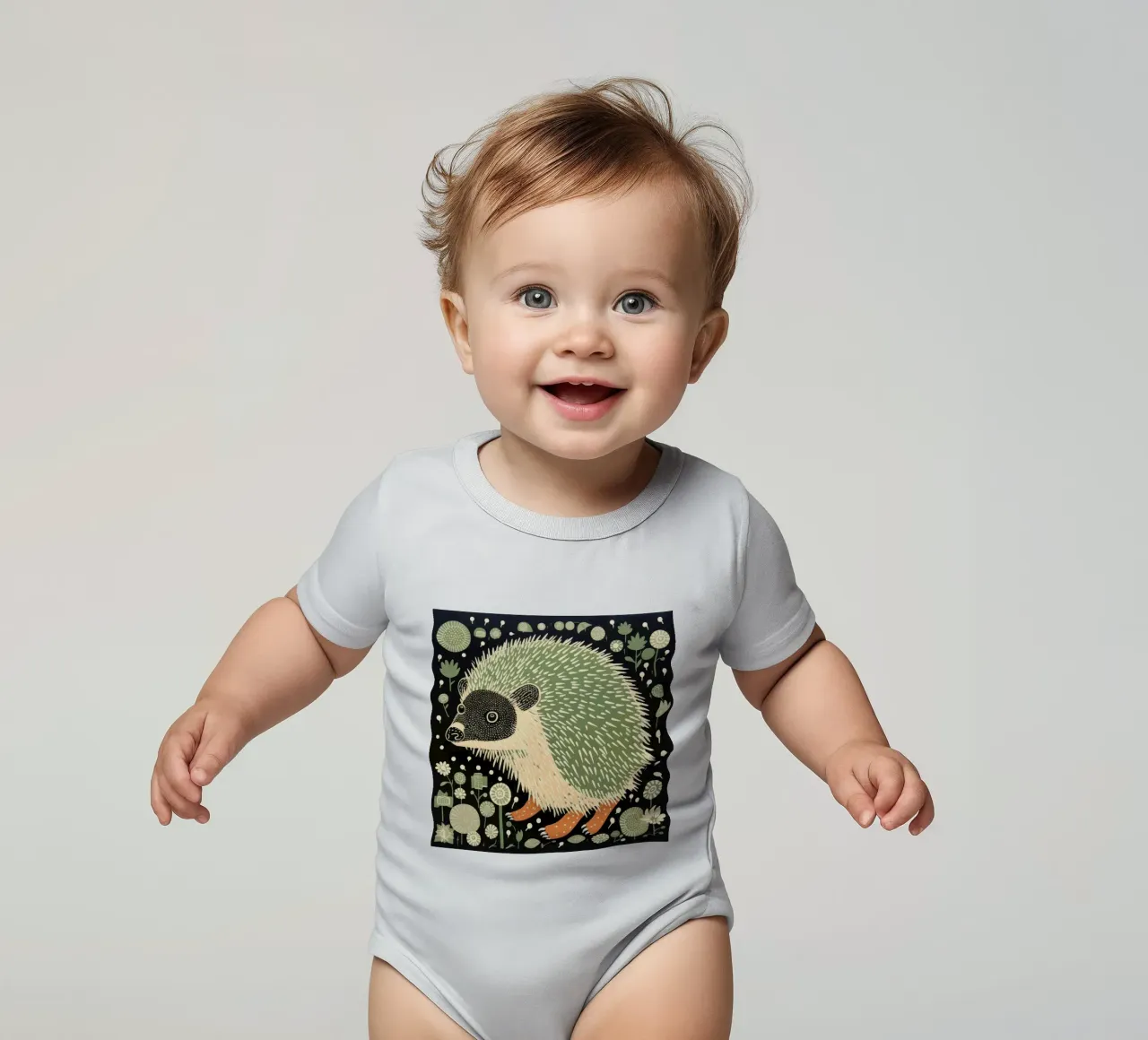 Grüner Igel Kurzarm Babybody von Minimal Animal Art