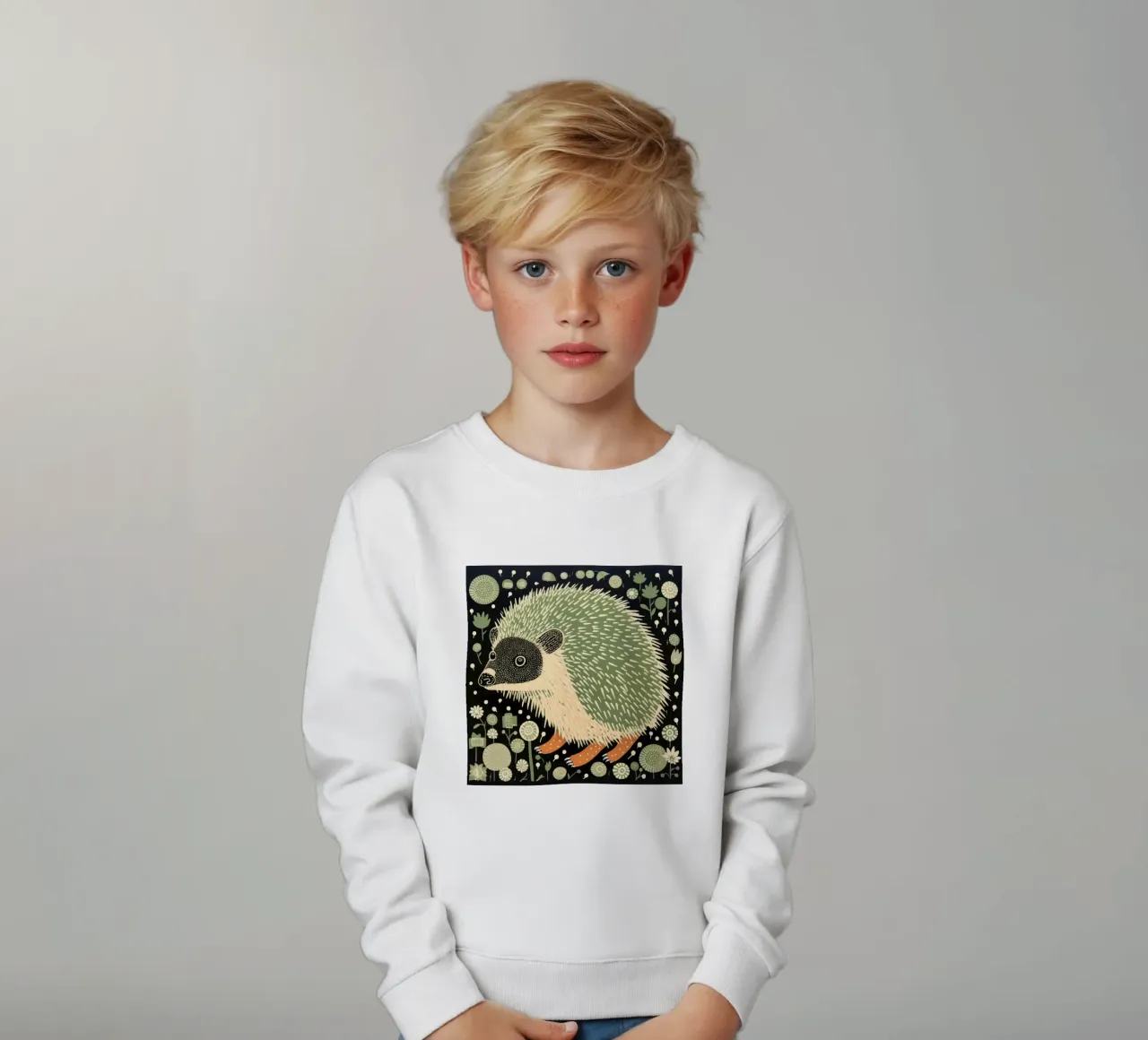 Green Hedgehog 4 kids sweatshirt by Minimal Animal Art