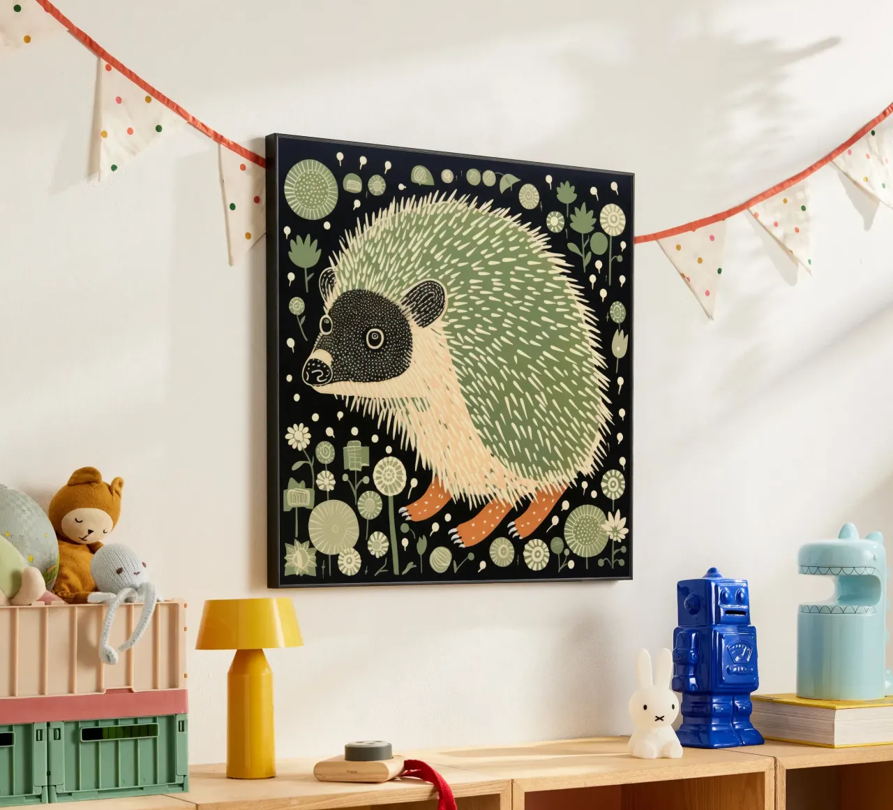 Riccio verde 4 pannello forex da Minimal Animal Art