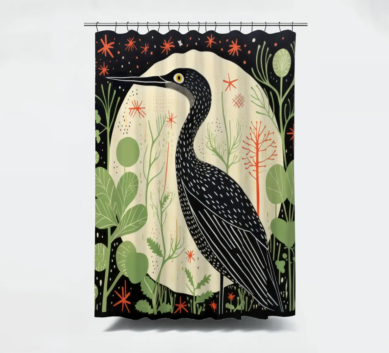 Green Heron 1 shower curtain by Minimal Animal Art