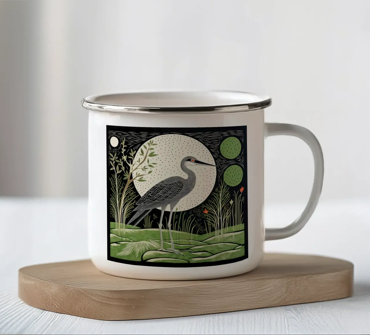 Airone Verde 3 tazza in smalto da Minimal Animal Art