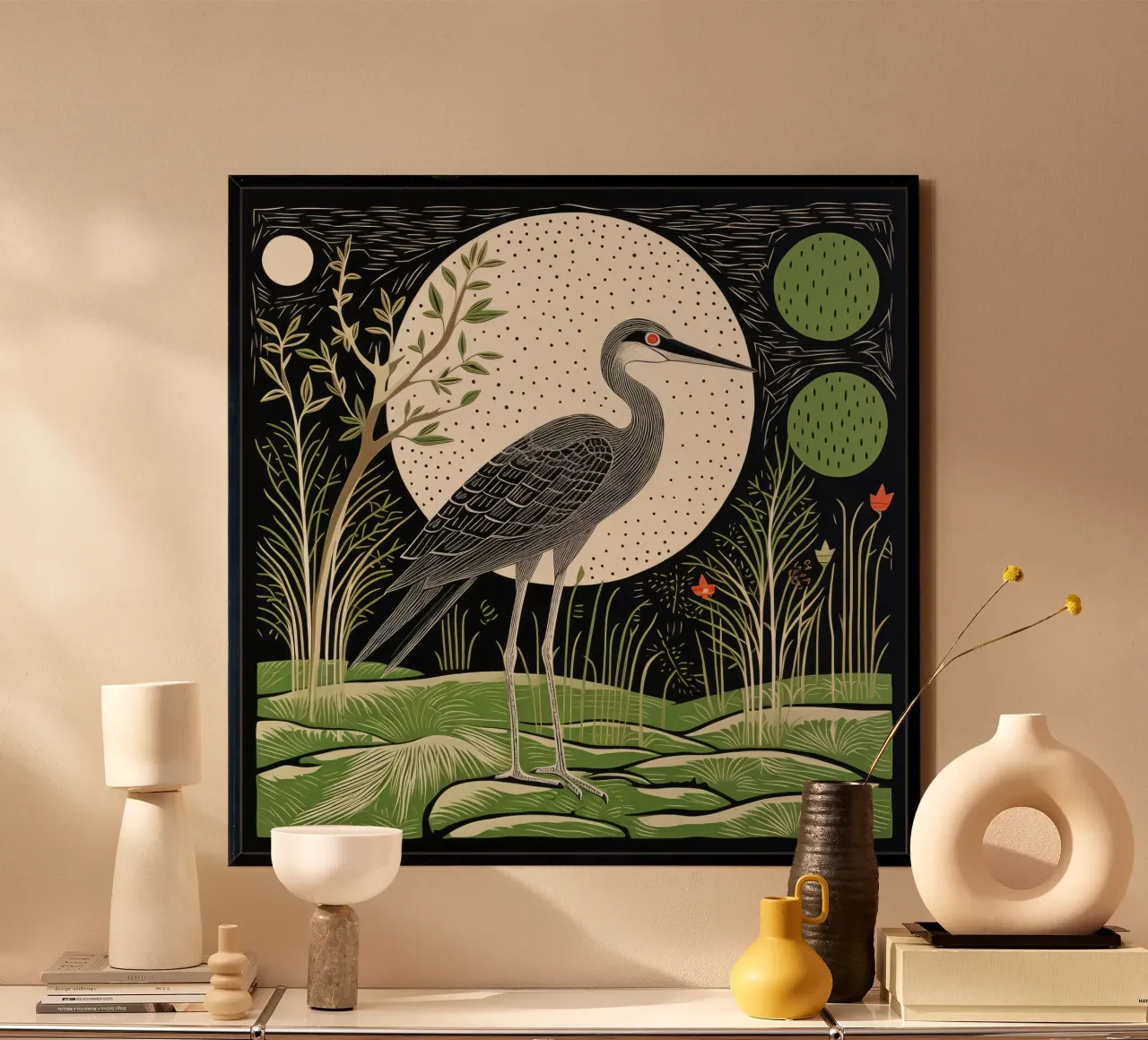 Airone Verde 3 poster con telaio in plastica da Minimal Animal Art