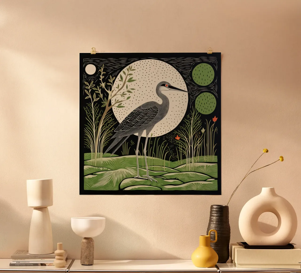 Airone Verde 3 poster con telaio in plastica da Minimal Animal Art