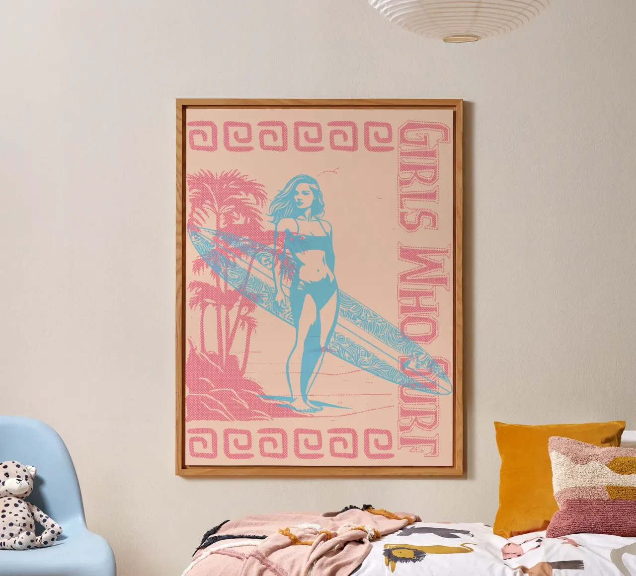 Ragazza che fa surf in spiaggia alluminio dibond da Gunawan Rb
