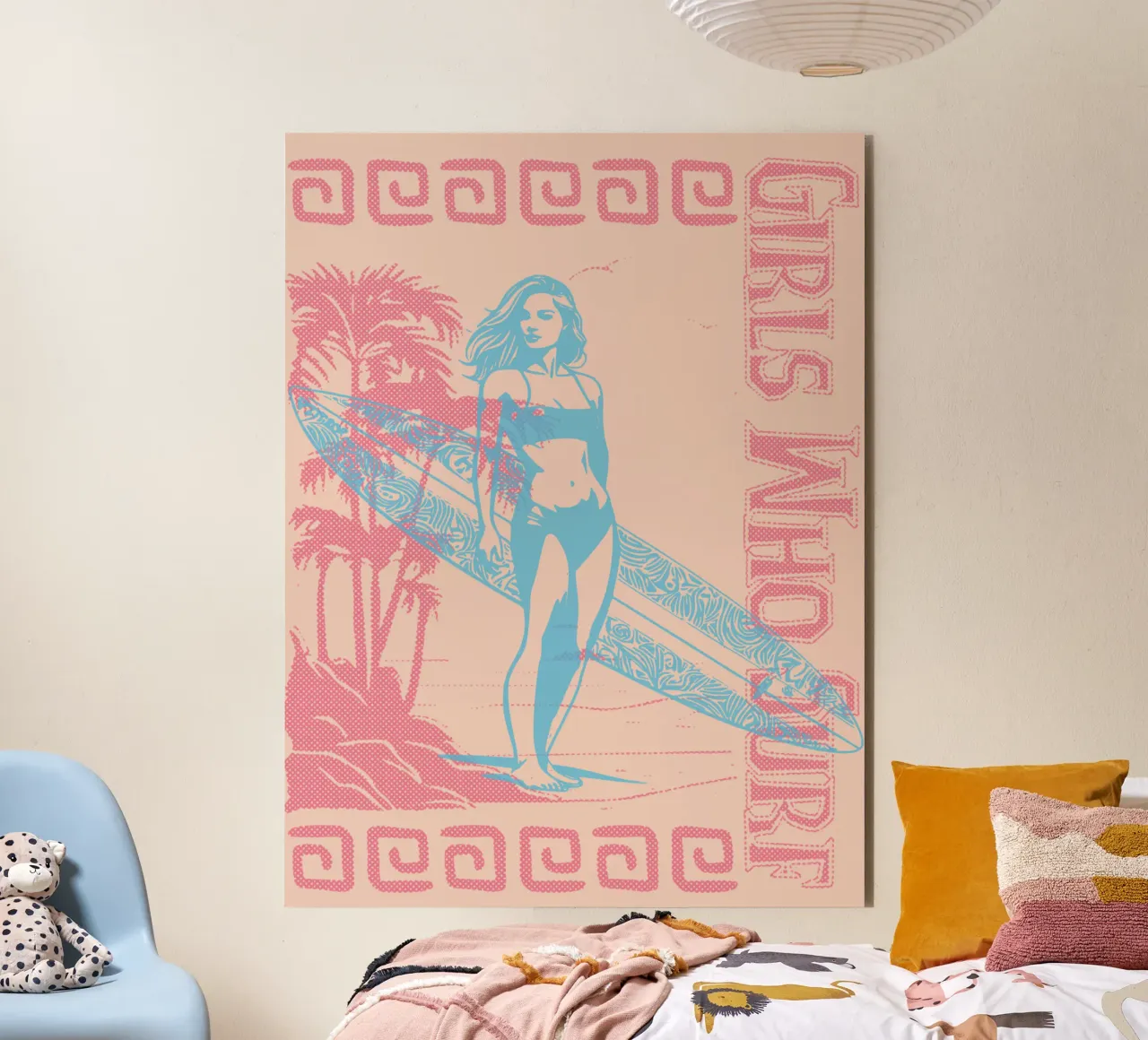 Ragazza che fa surf in spiaggia alluminio dibond da Gunawan Rb